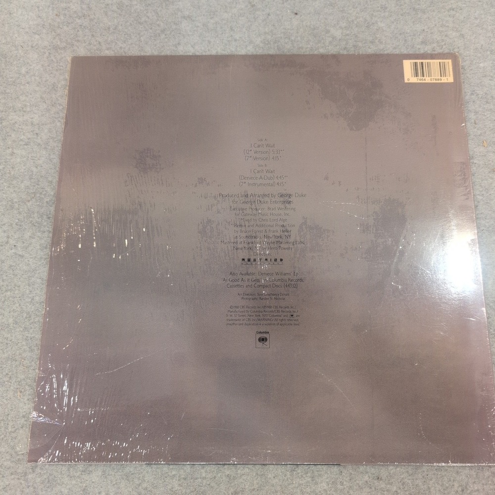 Deniece Williams I Can't Wait 12" Vinyl Single 1988 Columbia 44 07889 R&B Soul - Picture 2 of 4